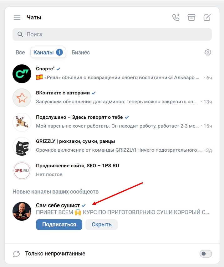 Как выглядит подписка для канала VK?